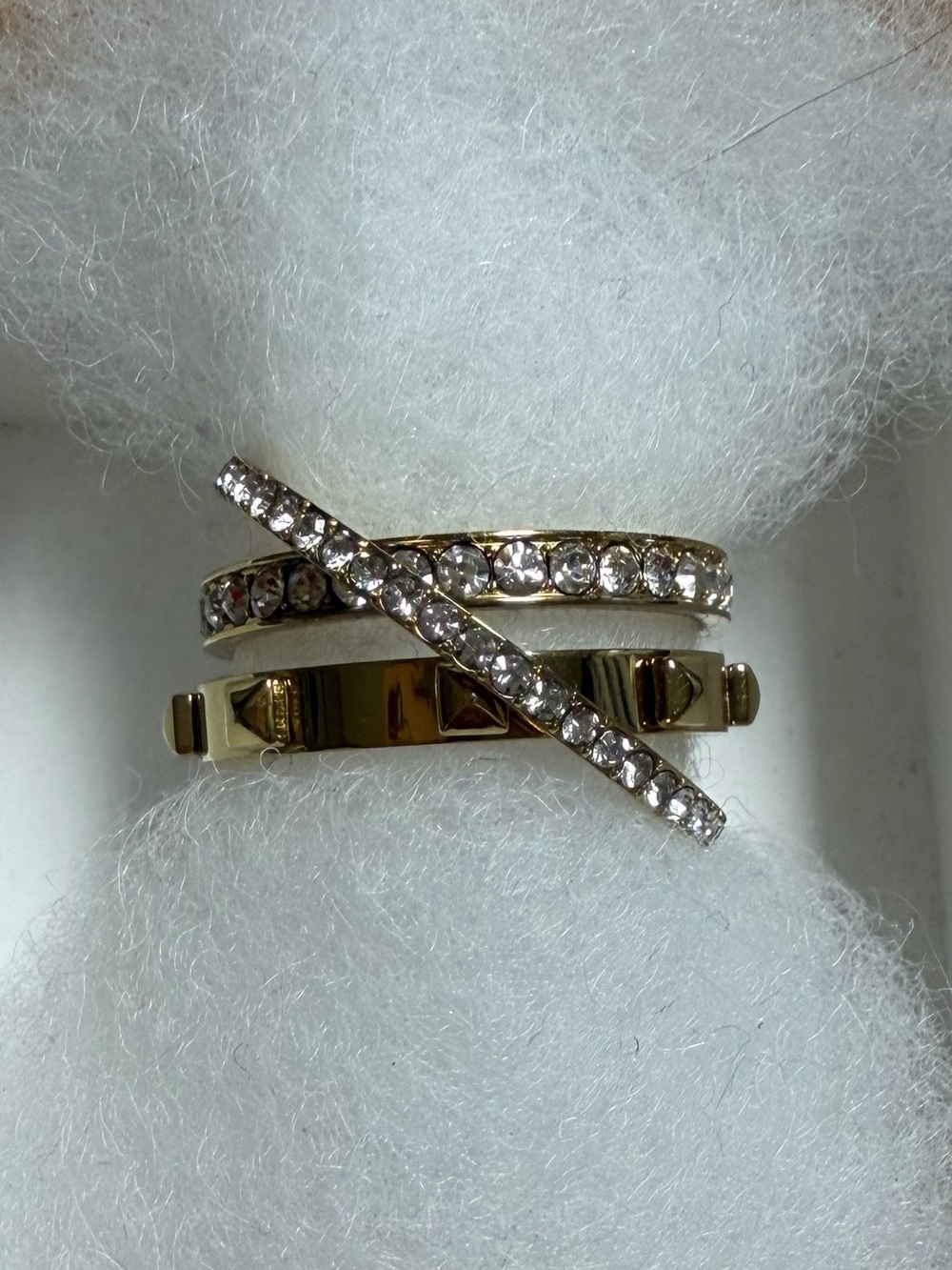 Michael Kors Gold-Tone Crystal Crossover Stacked Ring
